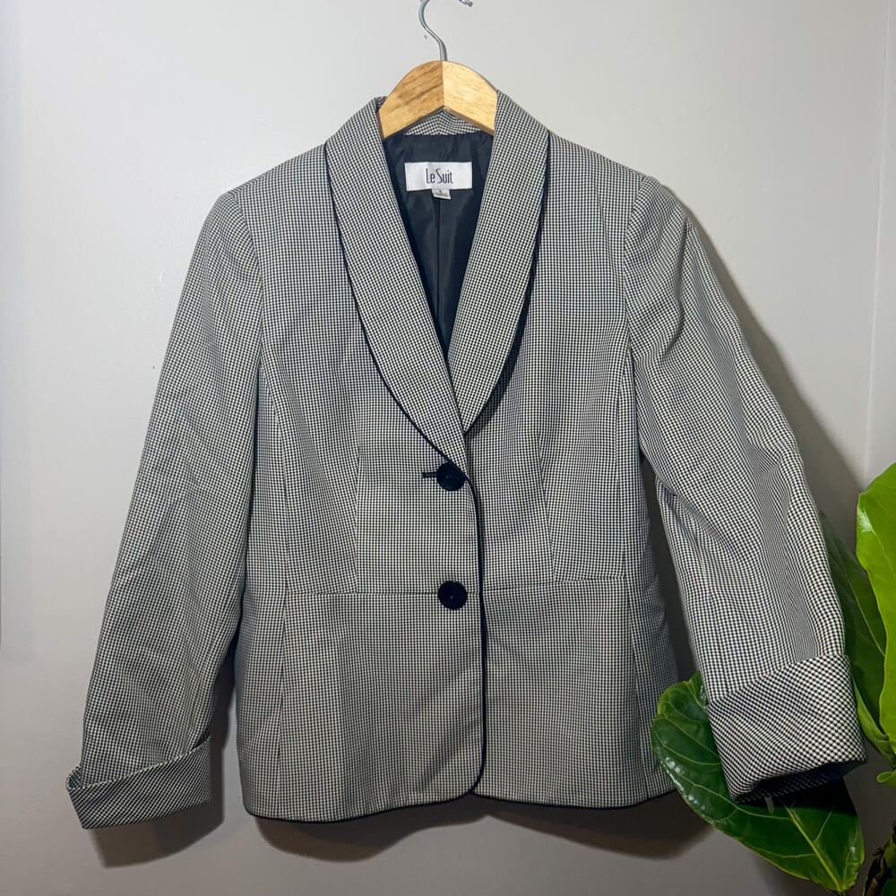 Vintage Le Suit Houndstooth Shawl Collar Blazer Jacket - Size 8